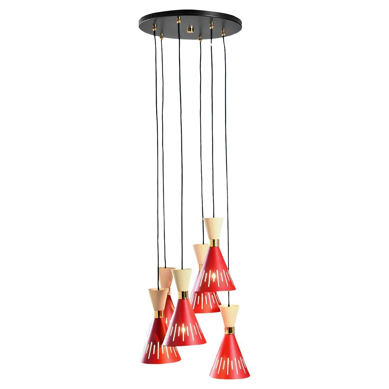 Pop Red and Ivory Chandelier For Sale