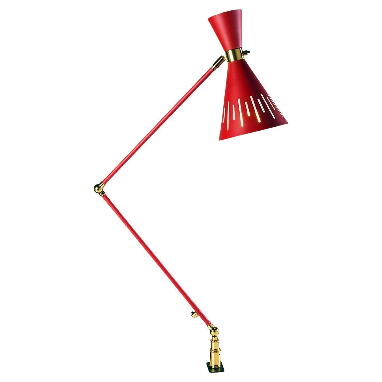 Pop Red and Polished Brass Table Lamp For Sale