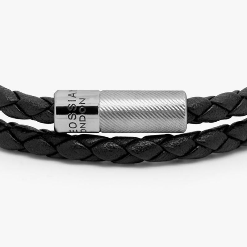 Pop Rigato bracelet in double wrap Italian black leather with sterling silver, Size L

The ultimate, everyday wear bracelet combines genuine black Italian leather, intricately braided and double wrapped into an engraved, sterling silver clasp,