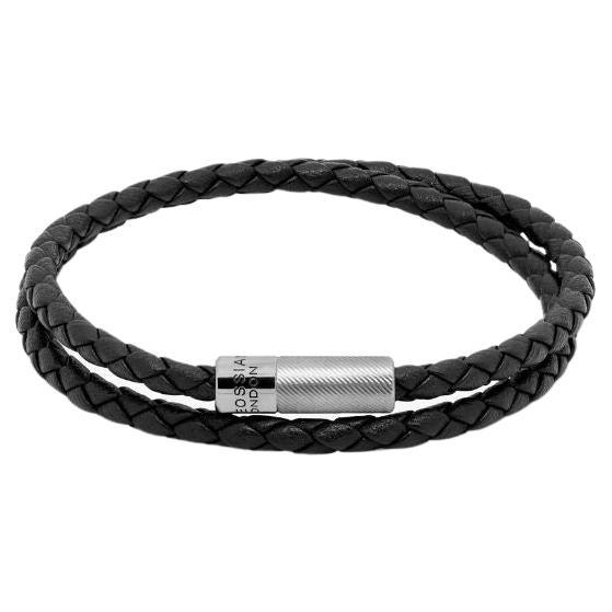 Pop Rigato Armband aus schwarzem Leder mit doppelter Wickelung und Sterlingsilber, Größe S