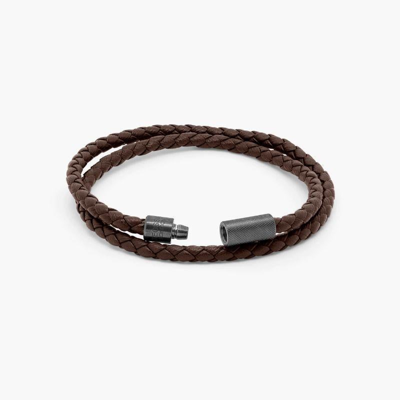 Pop Rigato Bracelet in Double Wrap Brown Leather with Rhodium Plated, Size S In New Condition For Sale In Fulham business exchange, London