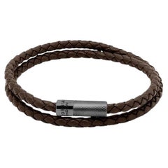 Pop Rigato Bracelet in Double Wrap Brown Leather with Rhodium Plated, Size S