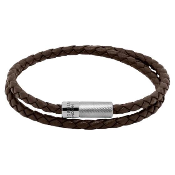 Pop Rigato Bracelet in Double Wrap Brown Leather with Sterling Silver, Size L For Sale