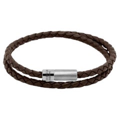 Pop Rigato Bracelet in Double Wrap Brown Leather with Sterling Silver, Size M