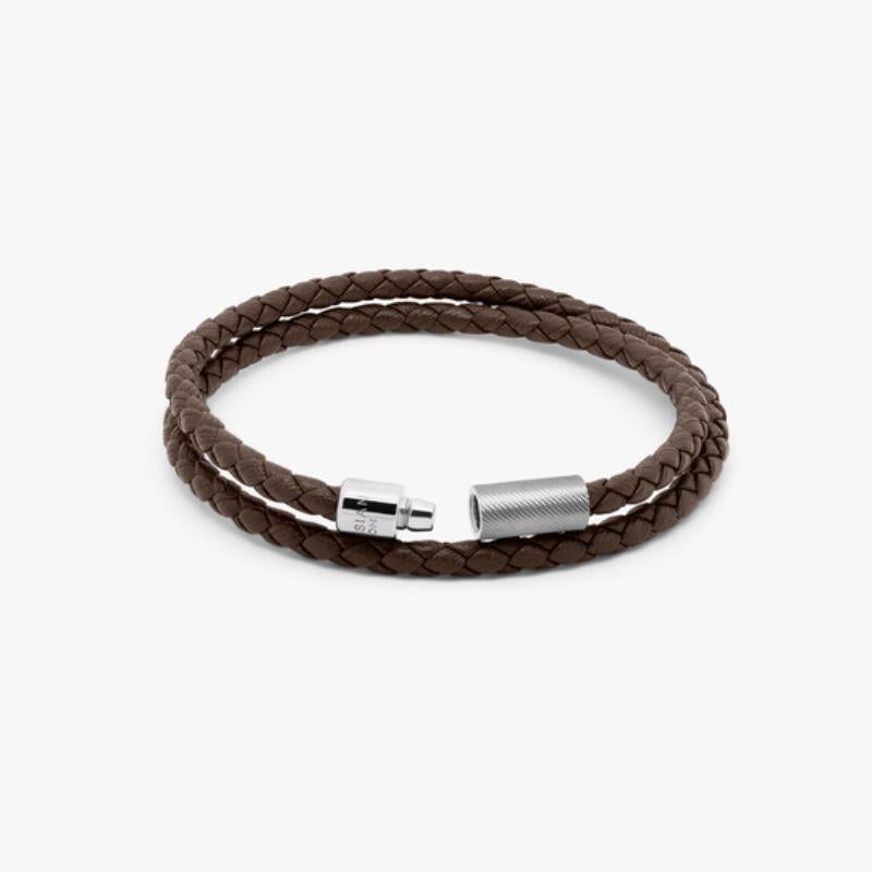 Pop Rigato Bracelet in Double Wrap Brown Leather with Sterling Silver, Size S In New Condition For Sale In Fulham business exchange, London