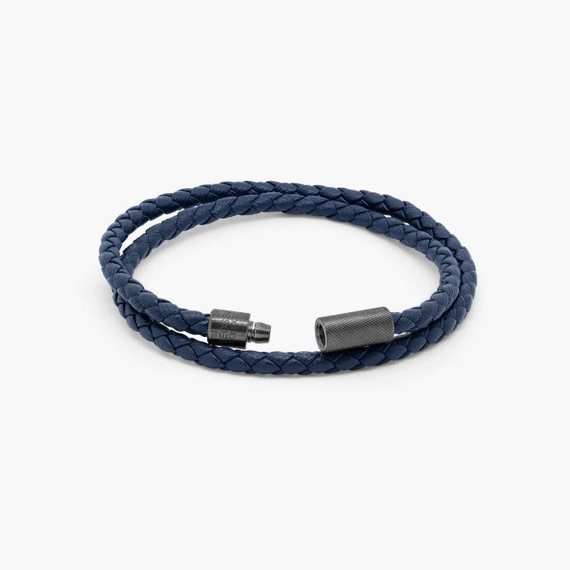 Pop Rigato Bracelet in Double Wrap Navy Leather with Rhodium Plated, Size S In New Condition For Sale In Fulham business exchange, London