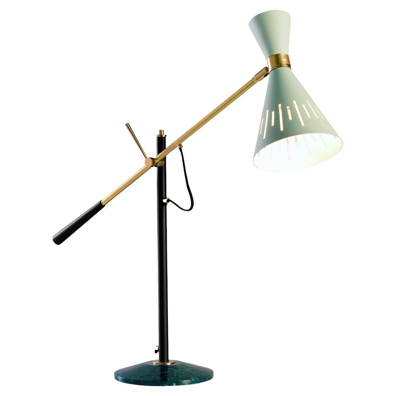 Pop Satin Brass and Light Blue Table Lamp For Sale