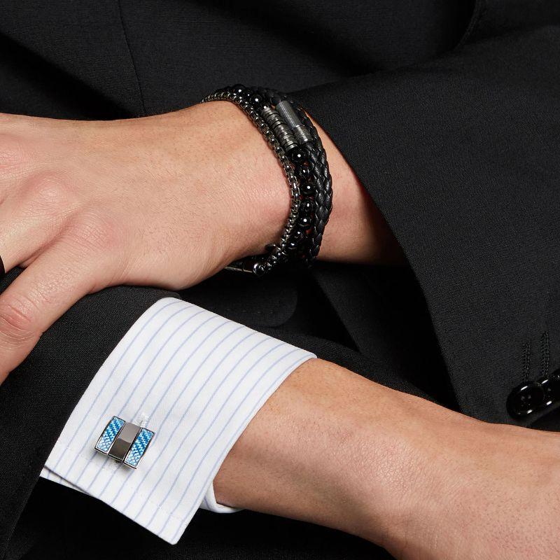 Bracelet élégant en argent sterling plaqué rhodium noir Pop Sleek, taille M Pour hommes en vente
