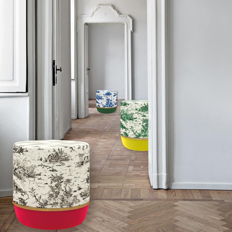 Pop Toile-de-Jouy Yellow and Green Pouf For Sale at 1stDibs