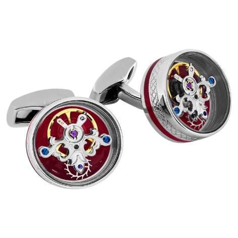 Pop Tourbillon Cufflinks with Red Enamel in Rhodium For Sale