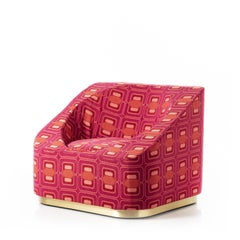Pop-Up Lightweight Original Vintage Fabric Lounge Armchair with Removable Pouf