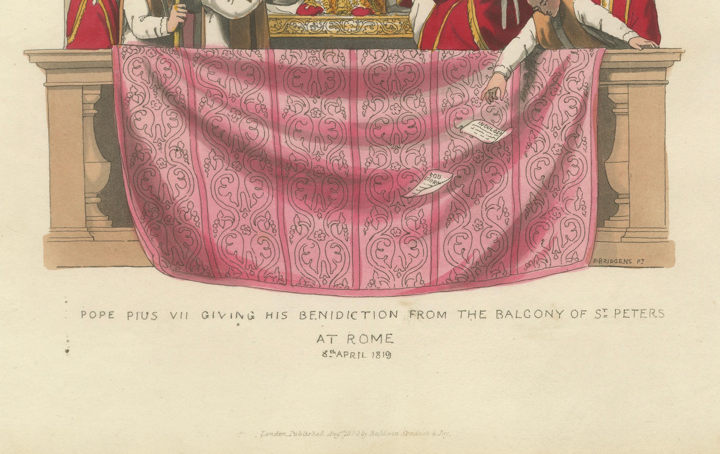 Inciso Papa Pio VII che impartisce la sua benedizione dal balcone di San Pietro, inciso nel 1819 in vendita