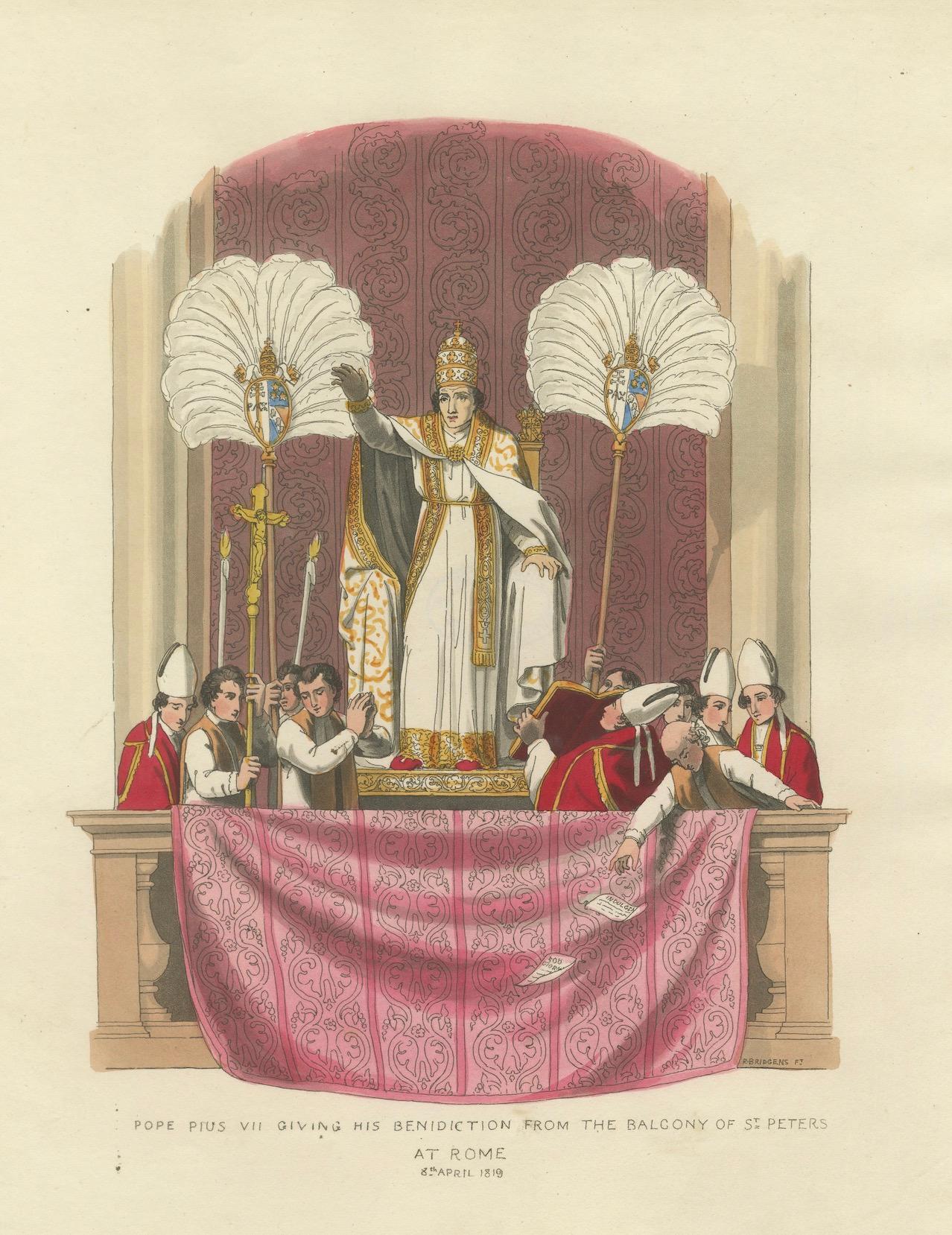 Inizio XIX secolo Papa Pio VII che impartisce la sua benedizione dal balcone di San Pietro, inciso nel 1819 in vendita