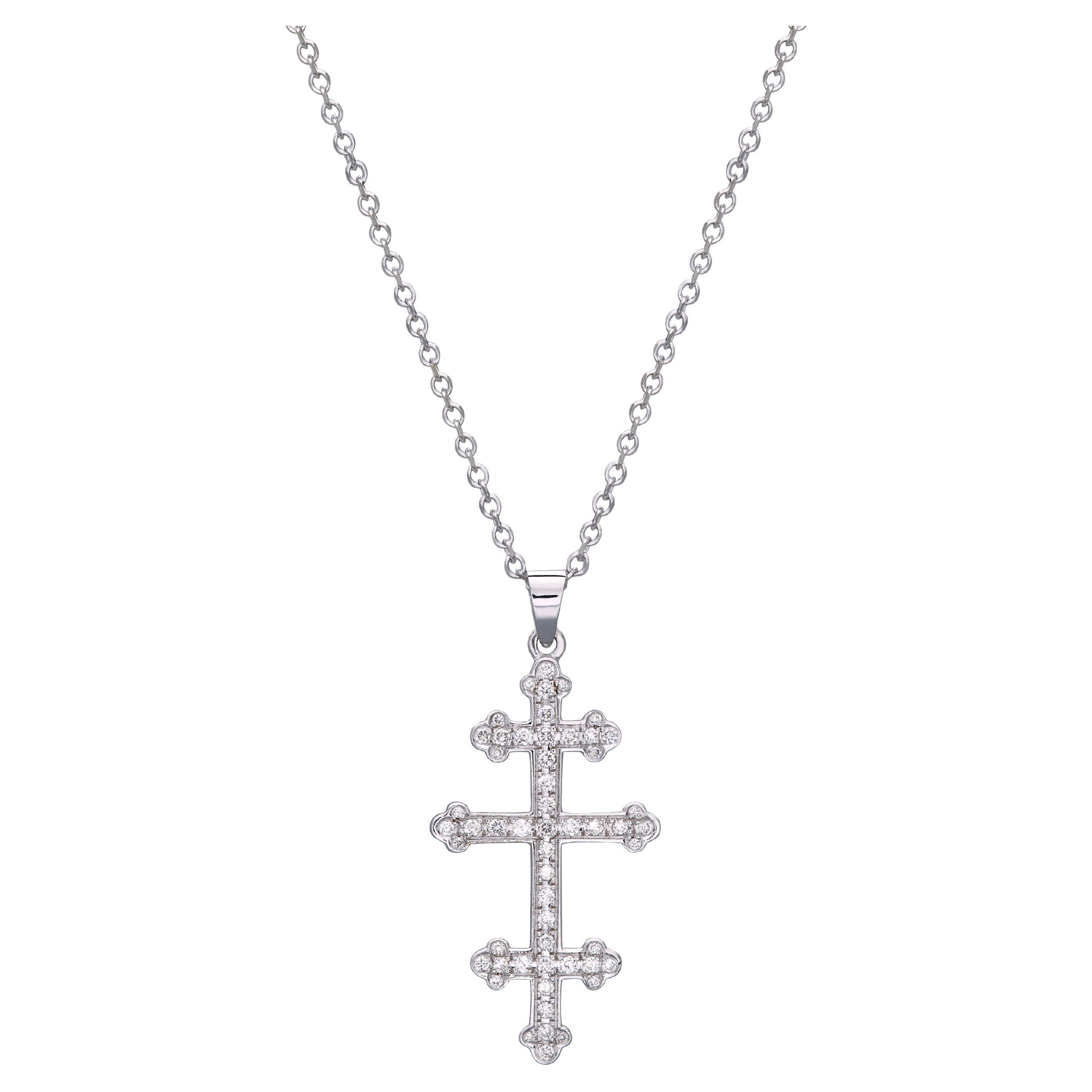 Cross Pope's Cross Pendant Necklace 18Kt White Gold with Pave Diamonds GMCKS  For Sale
