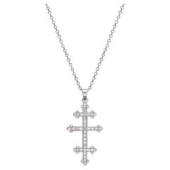 Cross Pope's Cross Pendant Necklace 18Kt White Gold with Pave Diamonds GMCKS 