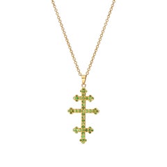 Pope's Cross Pendant Necklace 18Kt Yellow Gold with Green Tzavorite Garnet 