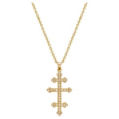 Pope's Cross Pendant Necklace in 18Kt Yellow Gold with Pave Diamonds GMCKS