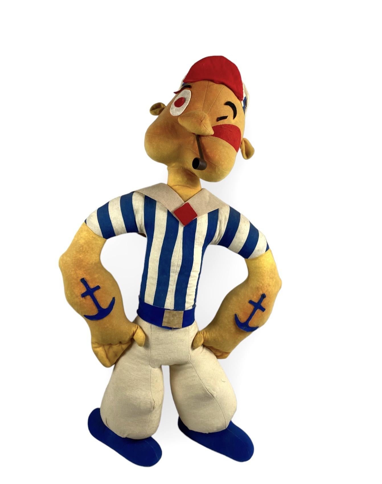 Popeye rare cloth rag doll 

USA 1950s

Cloth, sponge, plastic pipe

H 100 cm - 56 x 30 cm

Conditions: overall good conditions consistent with age and use