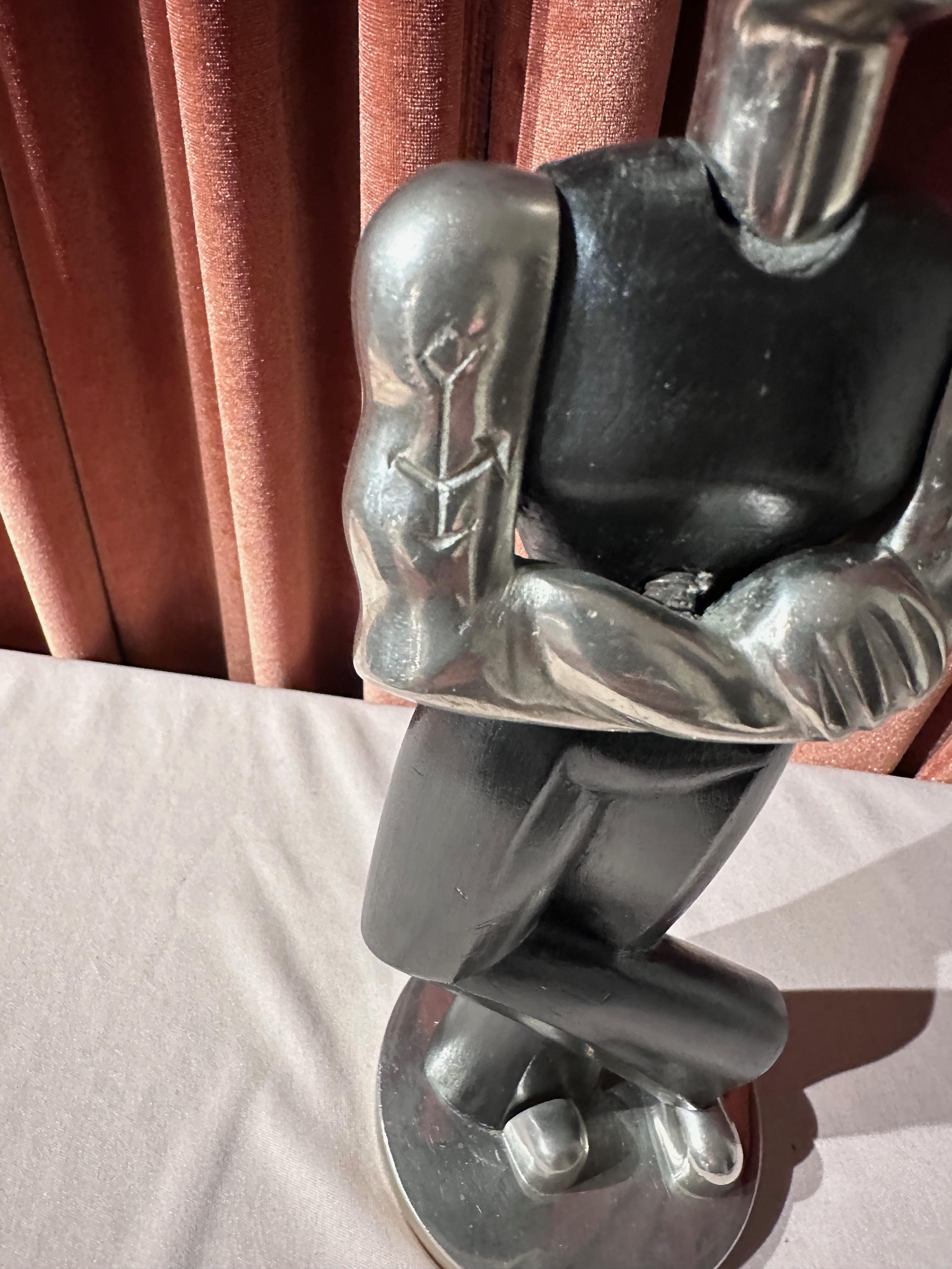 Mid-20th Century Popeye Sailor European Sculpture Ebony and Metal Art Deco Hagenauer For Sale