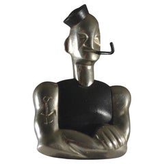 Popeye Sailor European Sculpture Ebony and Metal Art Deco Hagenauer