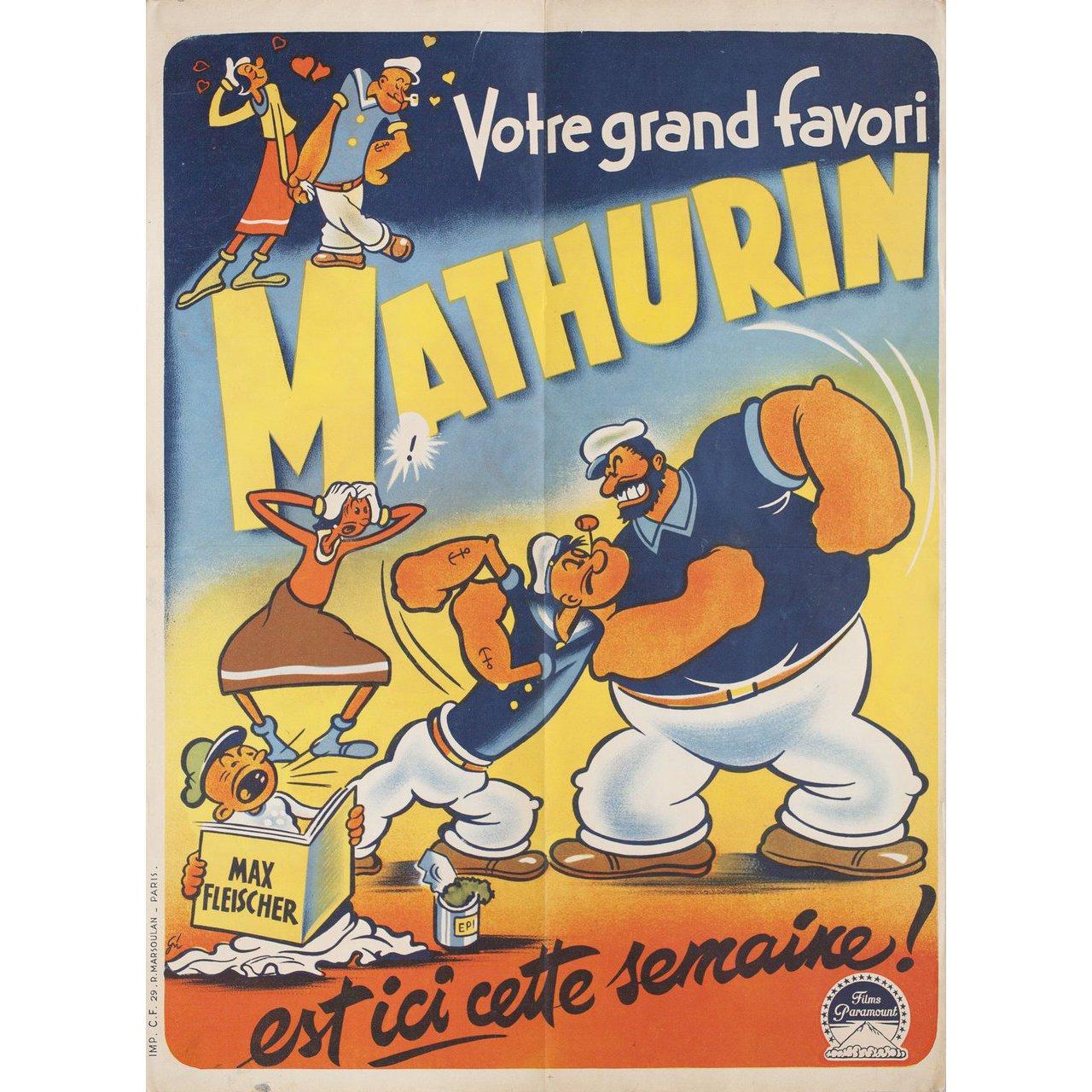 Mid-20th Century Popeye the Sailor 1938 French Moyenne Film Poster