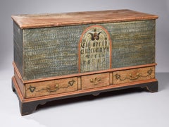 Poplar Green Paint Decorated Blanket Chest