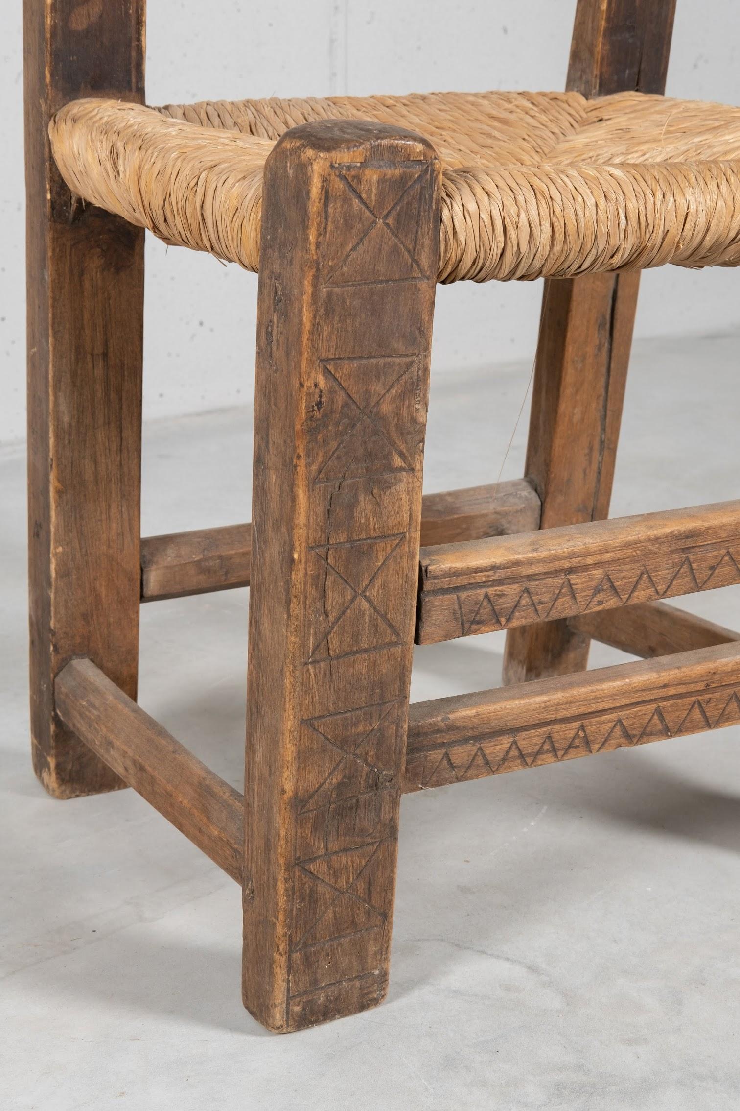 Swiss Poplar Straw-Bottom Chair, East Europe, Early 1800 For Sale