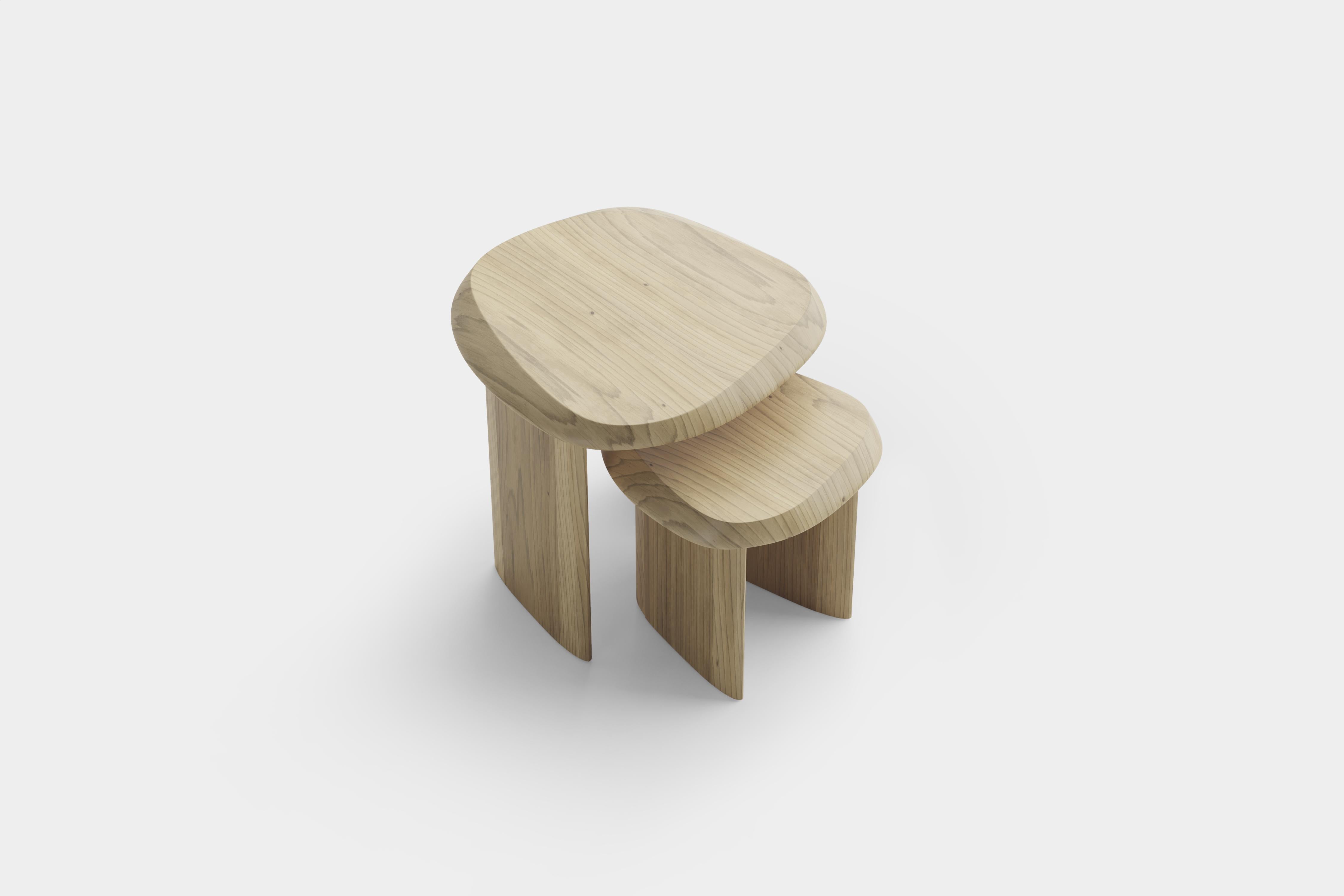 Duna Nest Table, Side Table, Bedside Table in Solid Poplar Wood by Joel Escalona For Sale 6