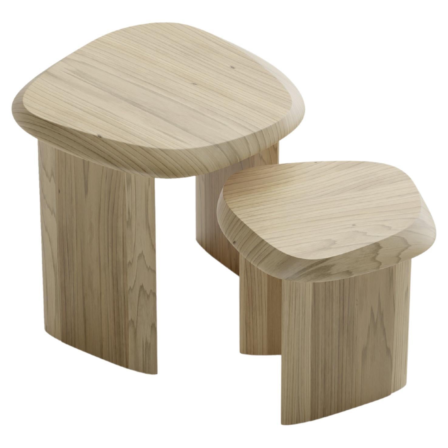 Duna Table gigogne, table d'appoint, table de chevet en bois de peuplier massif par Joel Escalona