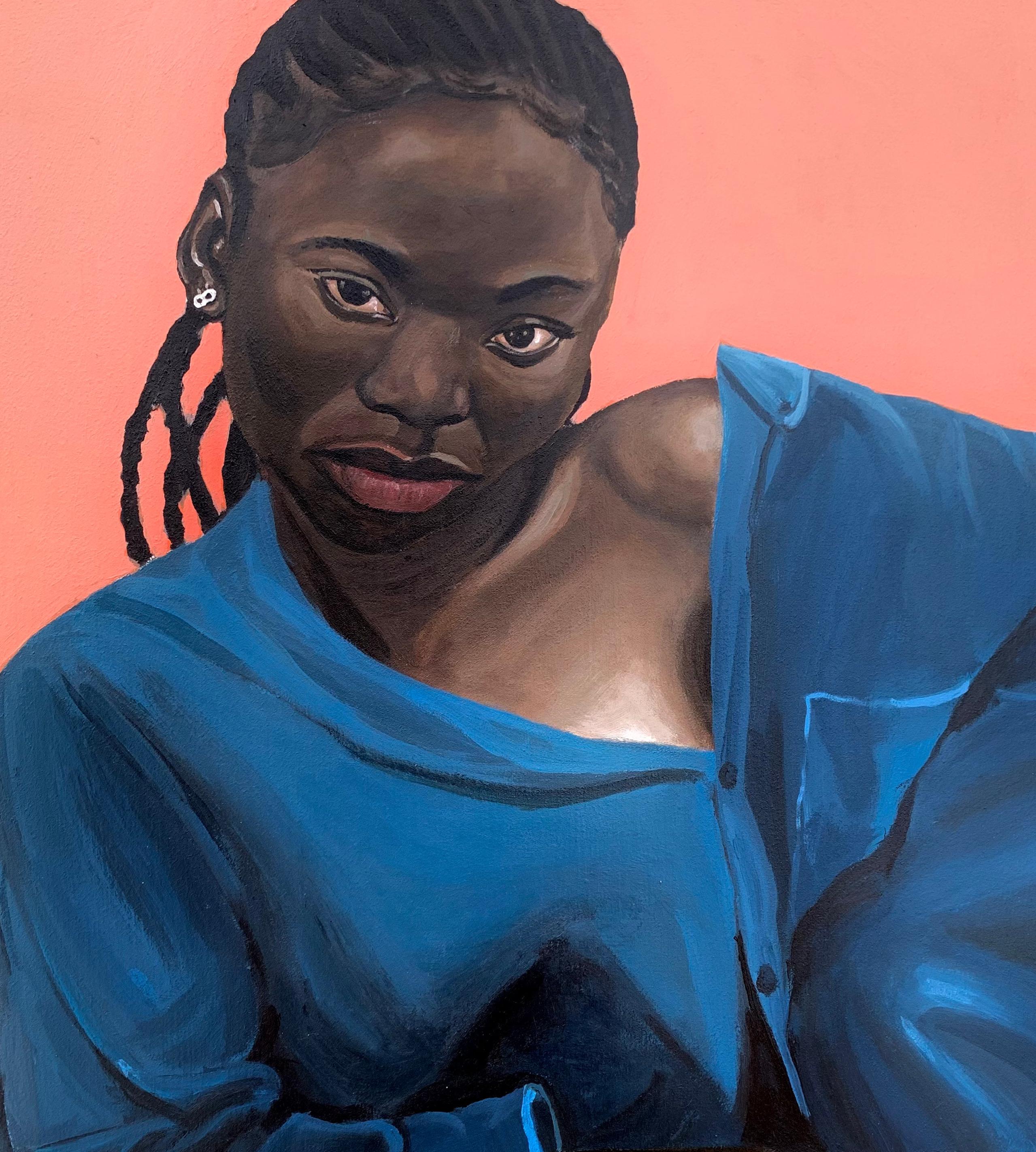Aduke - 21° secolo, Contemporaneo, Ritratto figurativo, Donne nere, Bellezza - Figurative Painting Viola di Popoola Victor