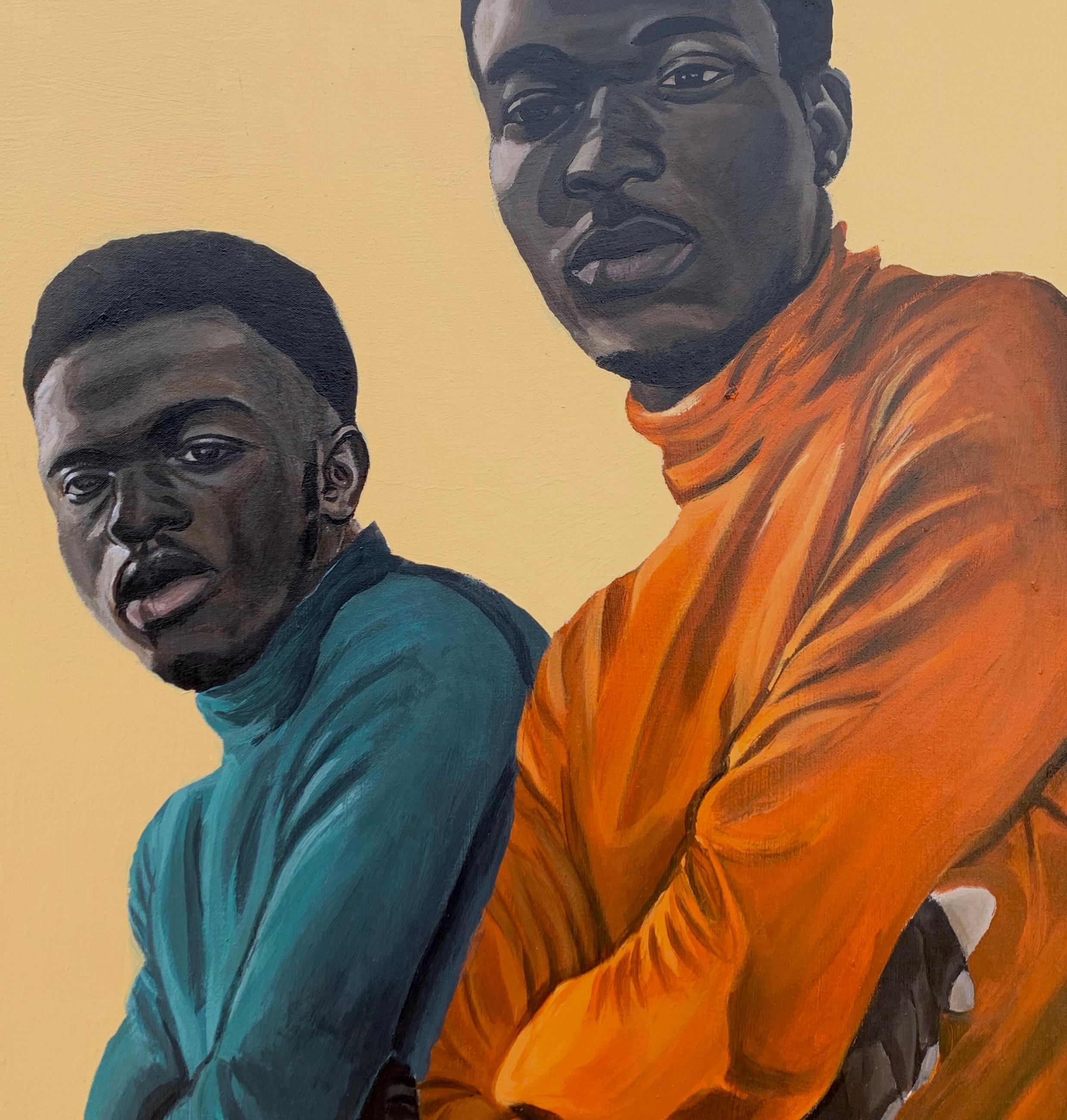 Frío Exterior 1 - Siglo XXI, Contemporáneo, Retrato Figurativo, Hombre, Invierno - Figurative Painting Beige de Popoola Victor