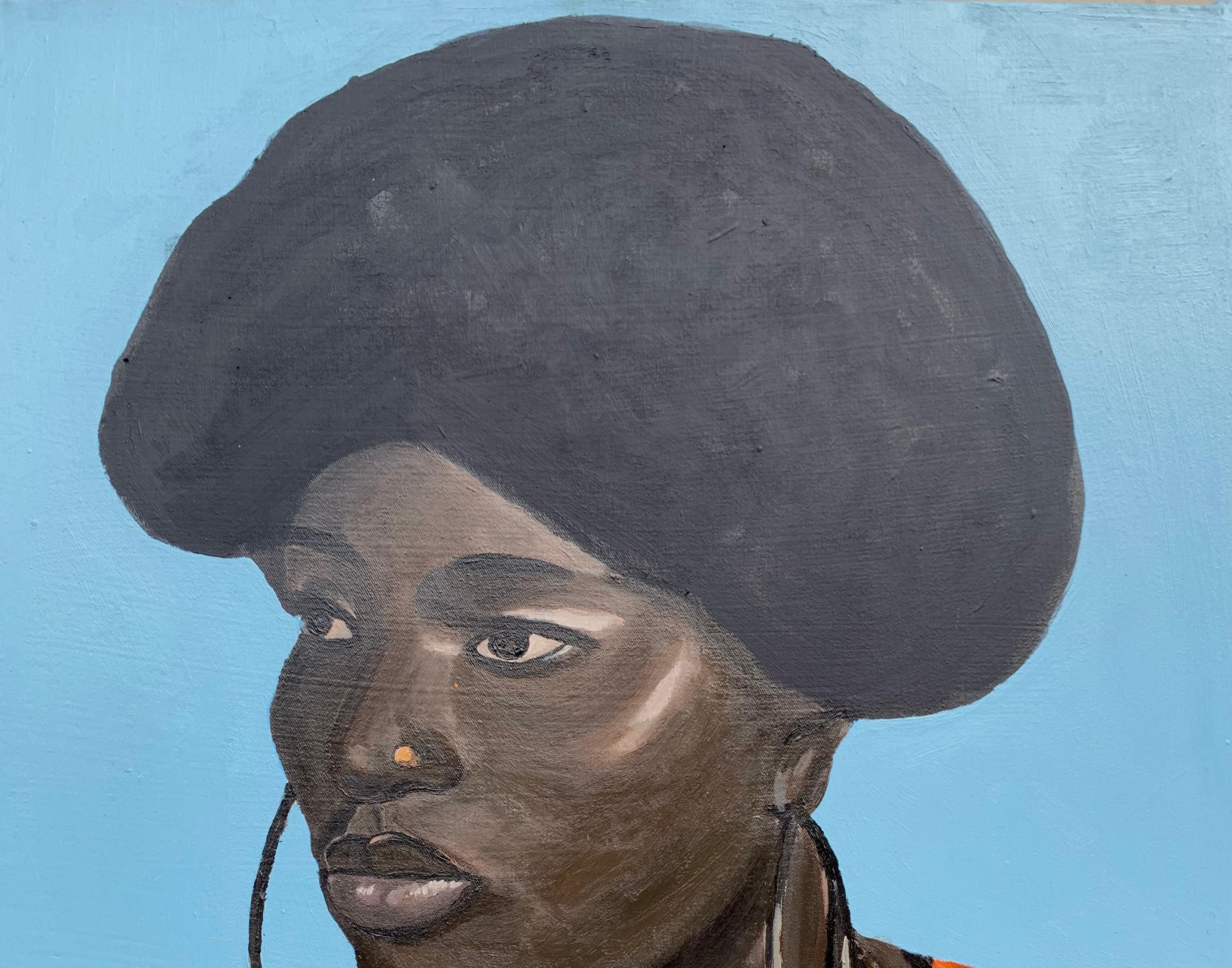 Intripidity - 21st Century, Contemporary, Figurative Portrait, Africa Women Hair - Painting by Popoola Victor