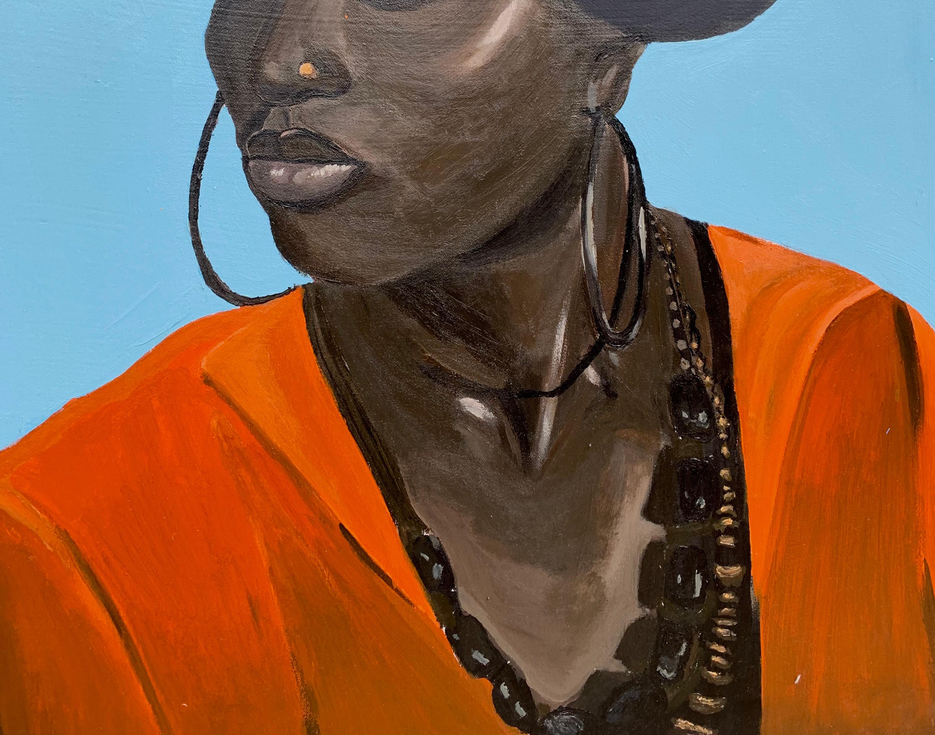 Intripidity - 21st Century, Contemporary, Figurative Portrait, Africa Women Hair - Expressionist Painting by Popoola Victor