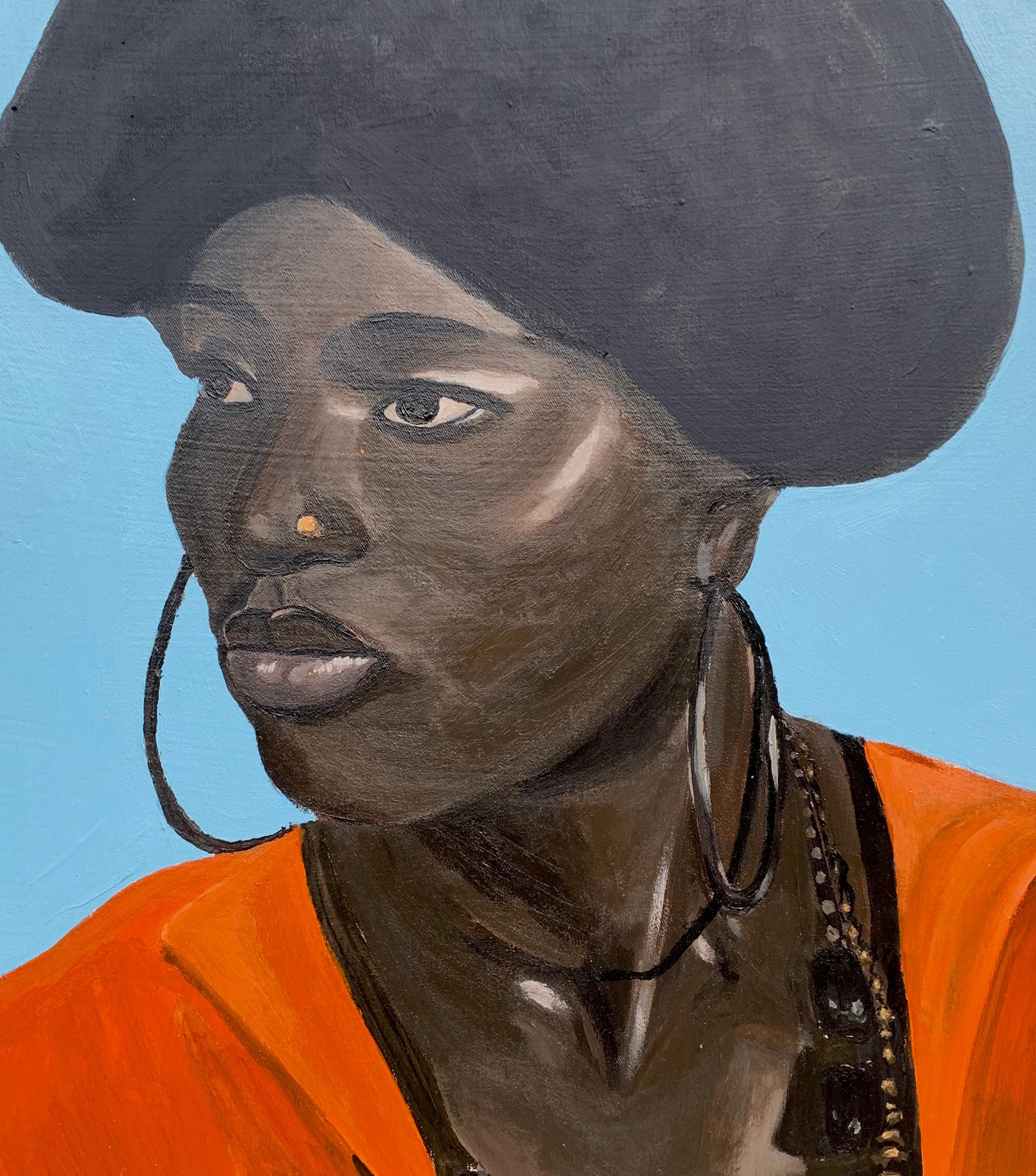 Intripidity - 21st Century, Contemporary, Figurative Portrait, Africa Women Hair - Brown Figurative Painting by Popoola Victor