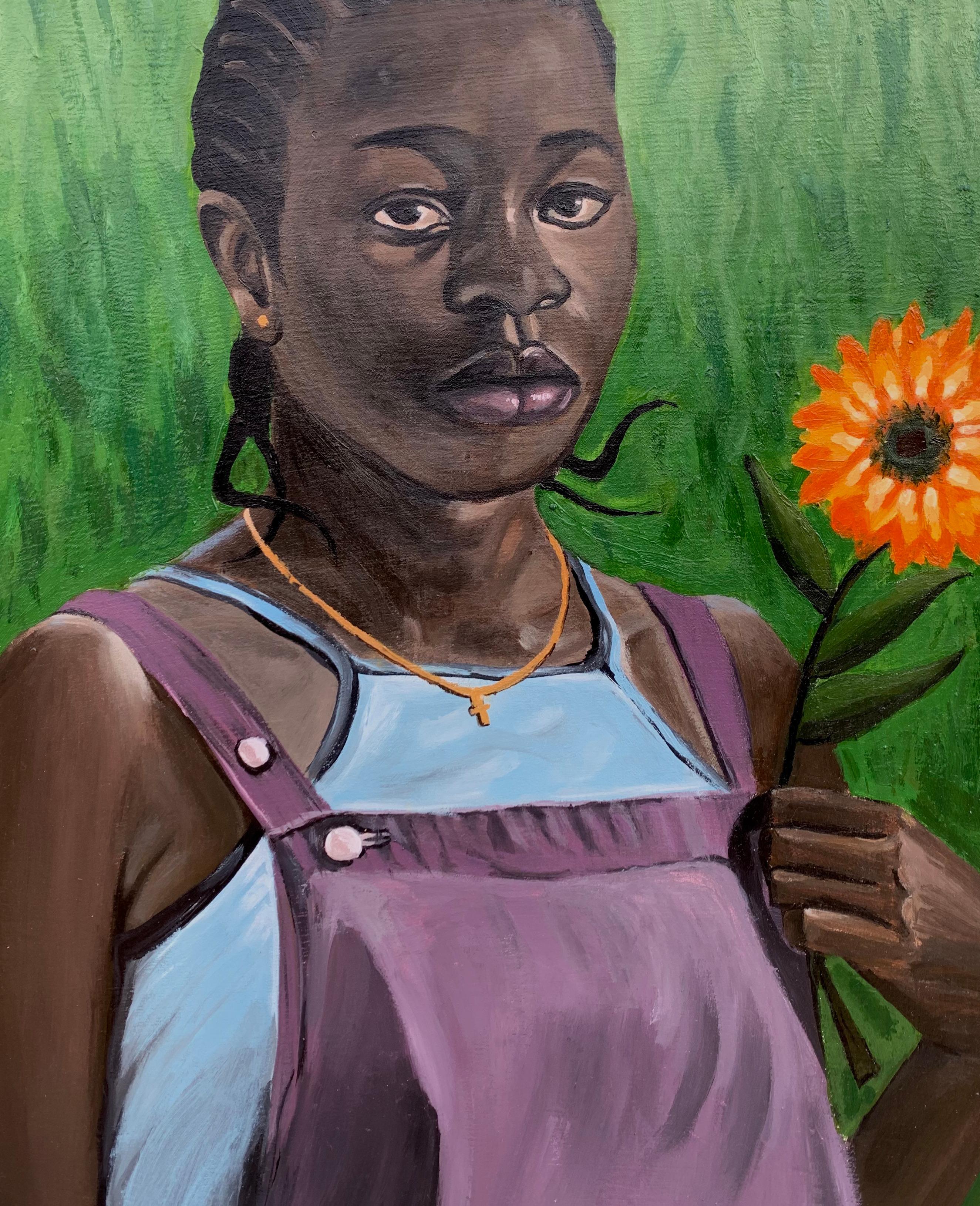La vita è oltre il sogno dell'uomo 2 - 21° secolo, Contemporaneo, Figurativo, Fiore - Portrait Painting Grigio di Popoola Victor