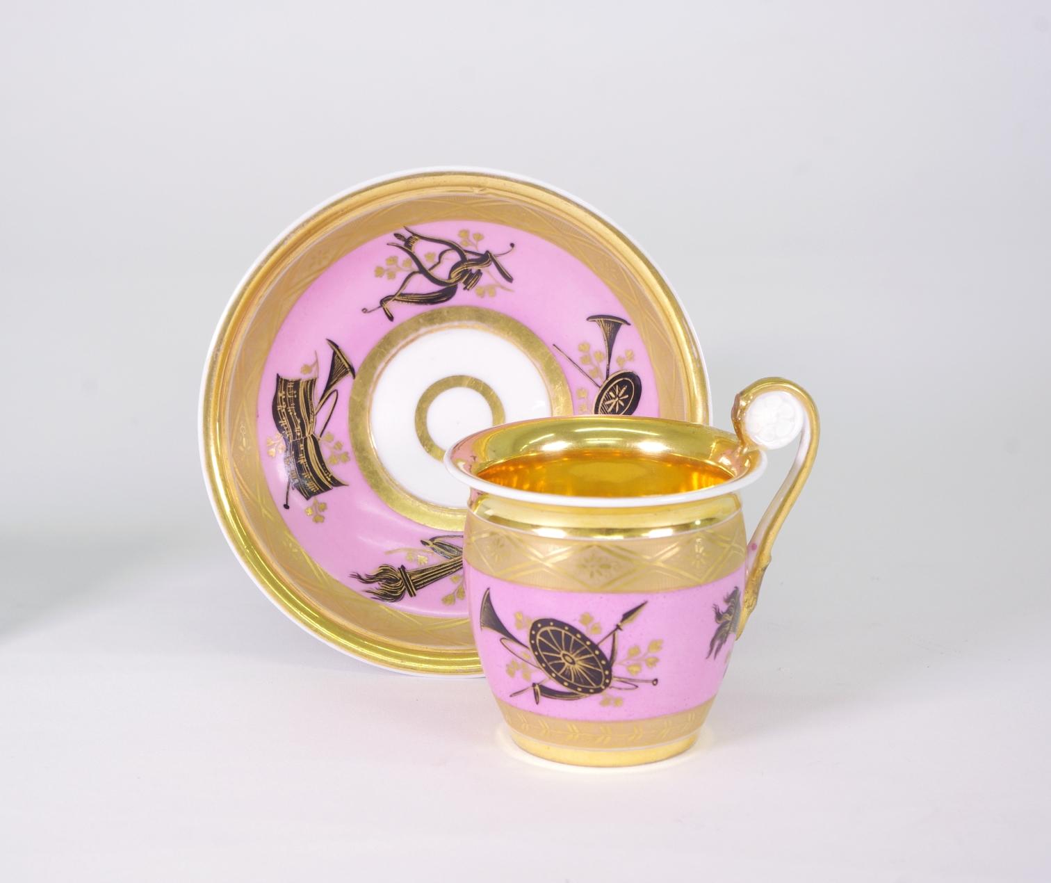 Porcelain Popov Cup and Saucer, circa 1820 For Sale