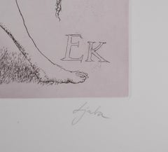 En su casa - Grabado original firmado a mano