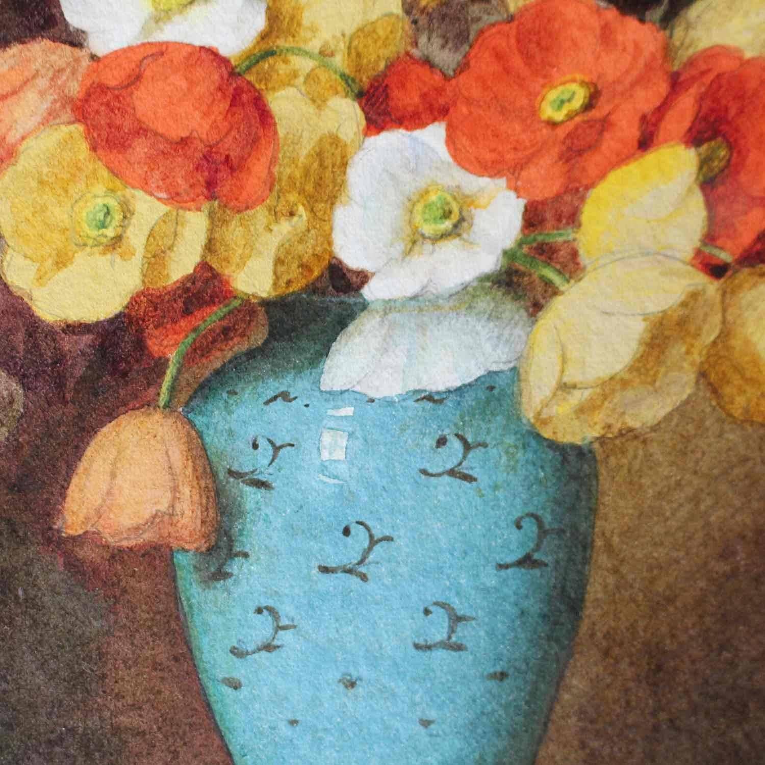 19th Century Poppies in a Blue Vase