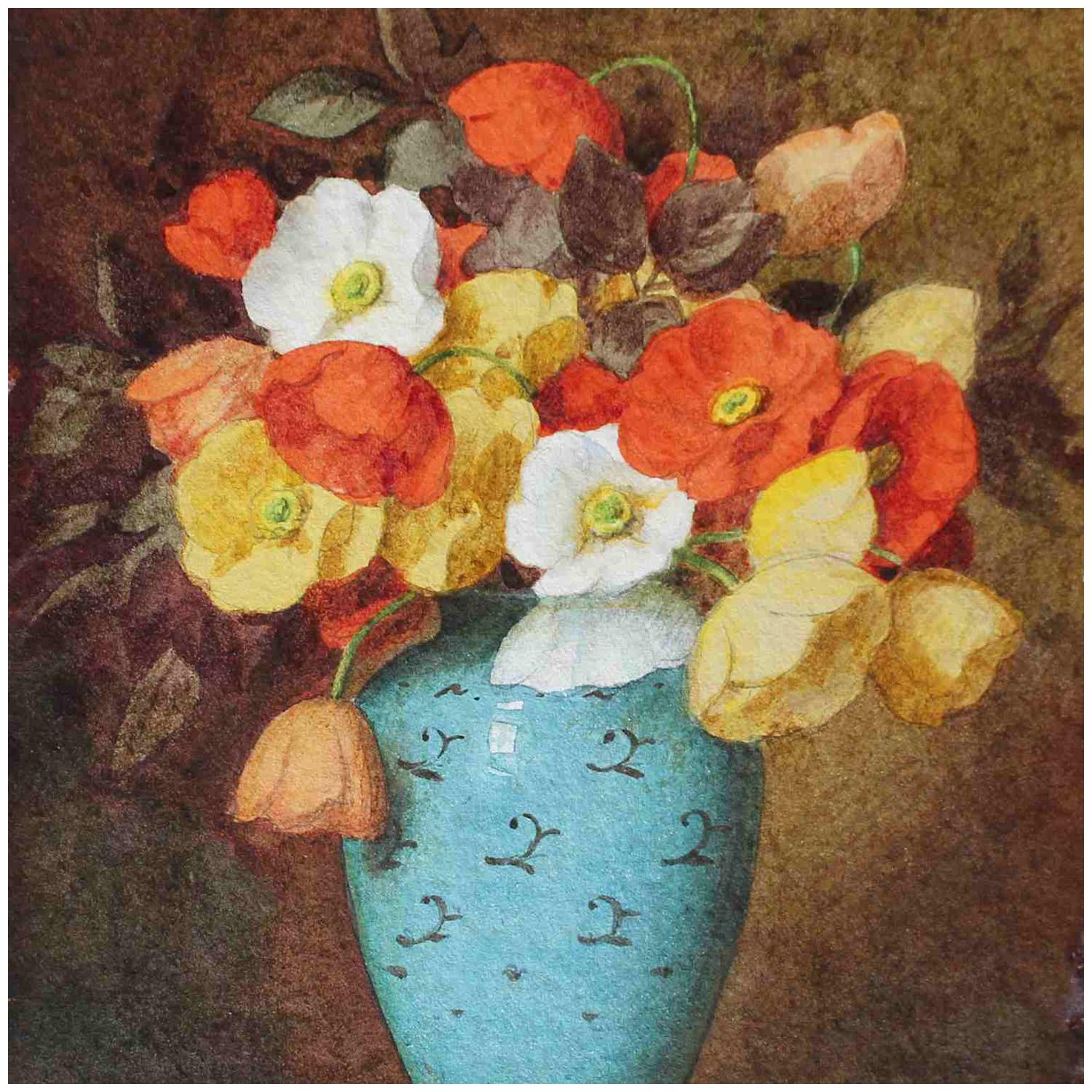 Poppies in a Blue Vase