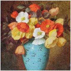 Antique Poppies in a Blue Vase
