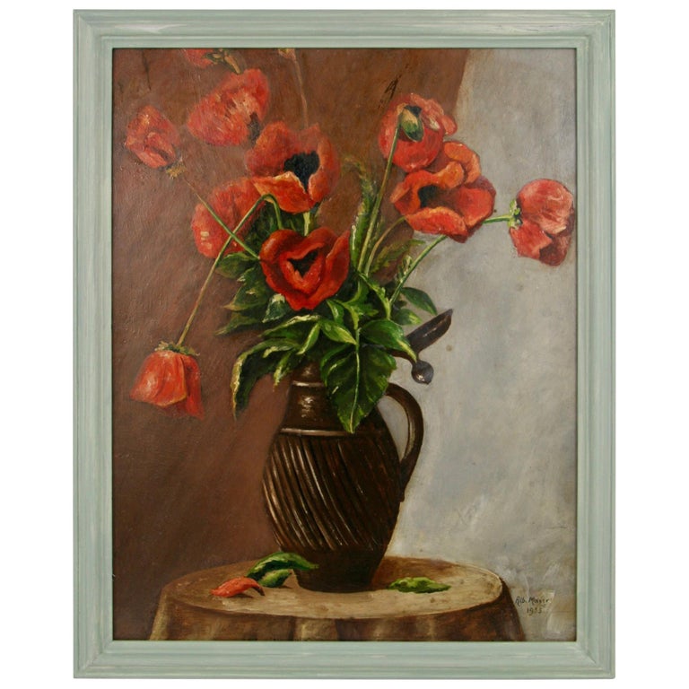 Poppies Still Life Painting, 1953 For Sale