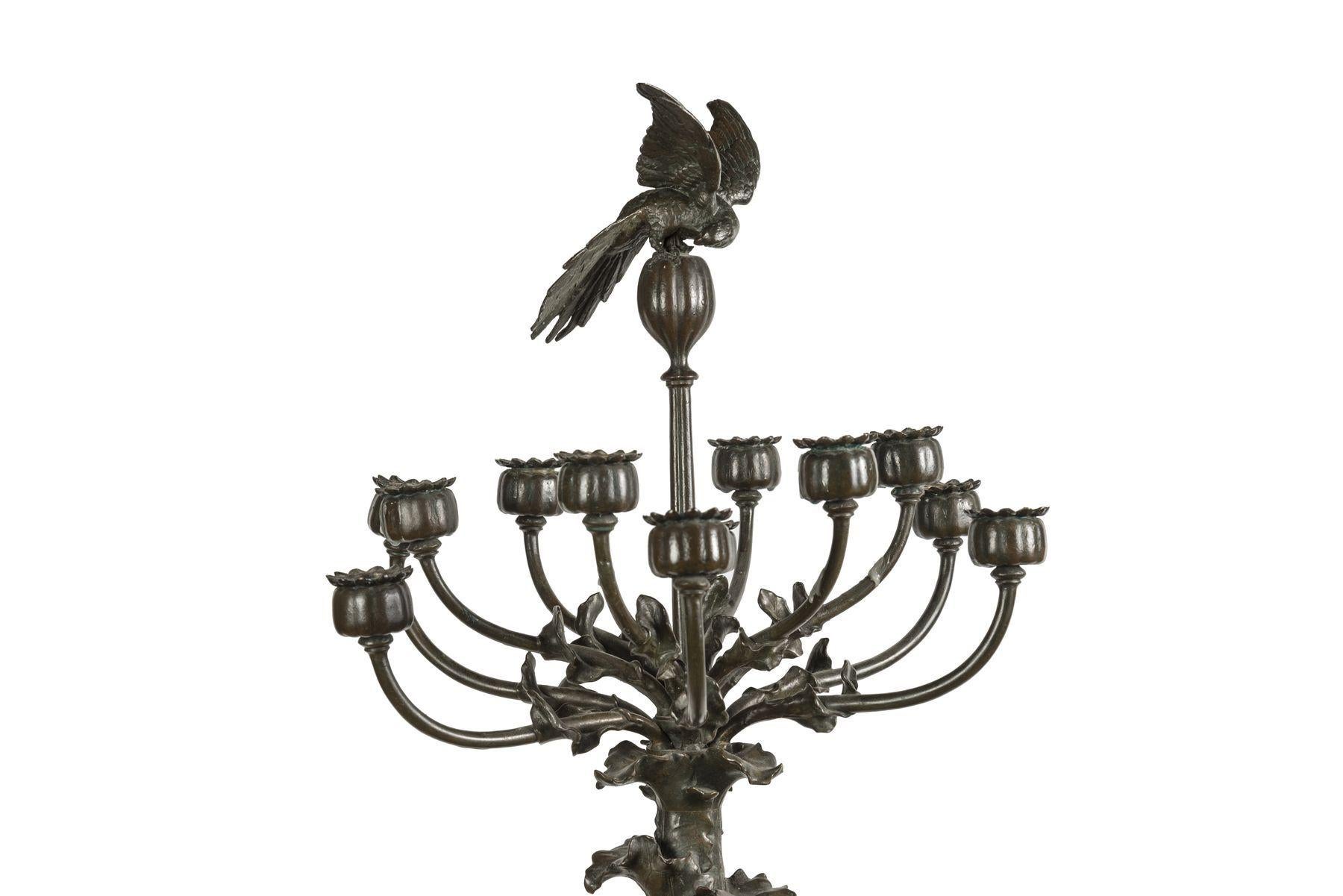 Poppy and Parakeet Candelabra by Antoine-Louis Barye, circa 1850 In Good Condition For Sale In Paris, FR