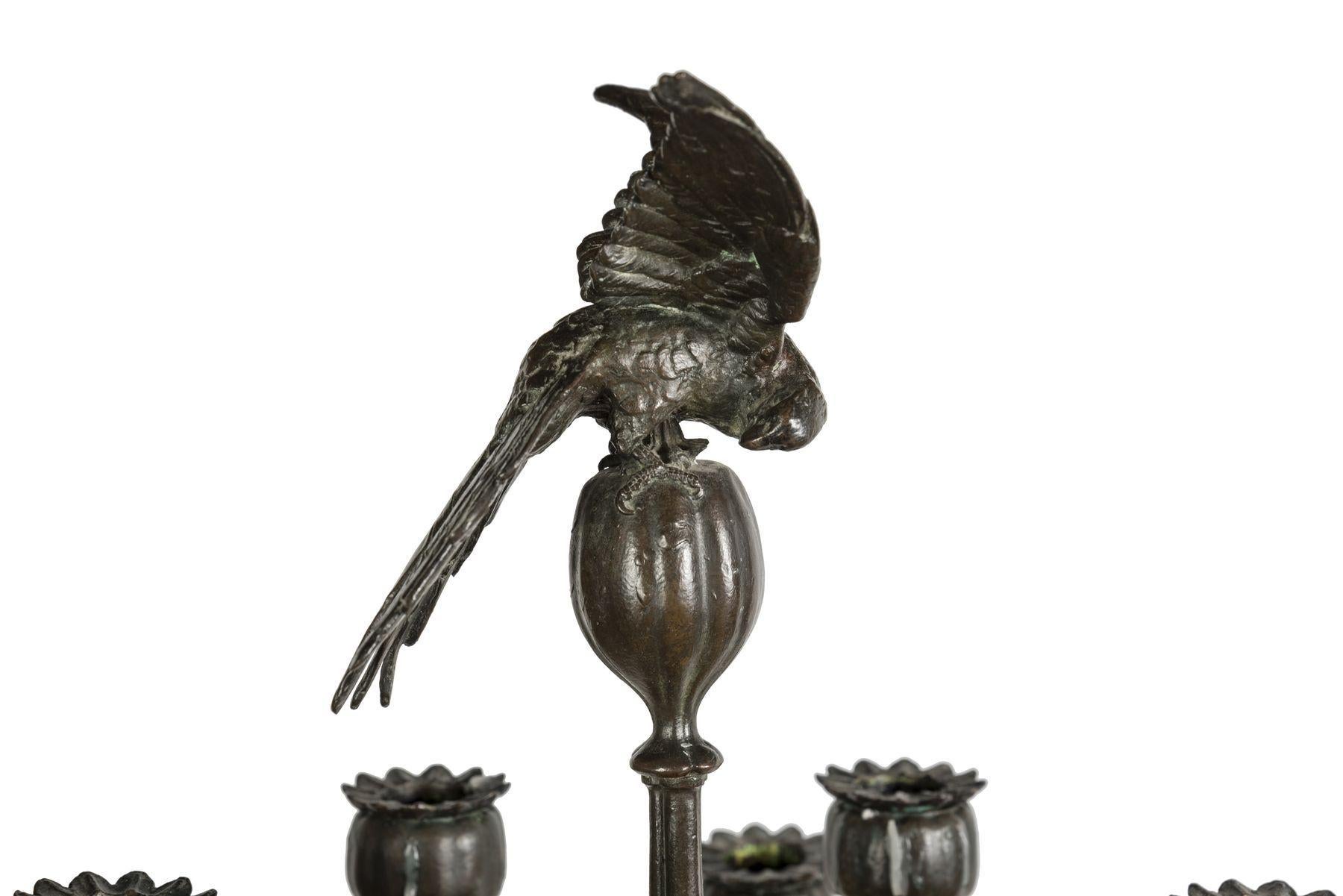 Poppy and Parakeet Candelabra by Antoine-Louis Barye, circa 1850 For Sale 1