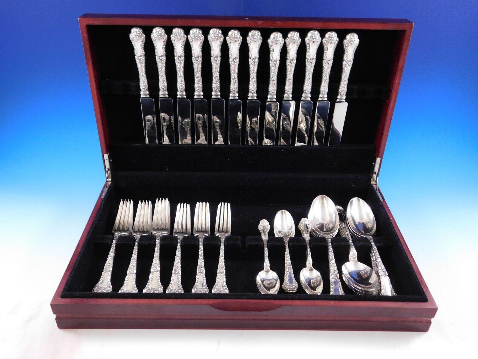 Exquisite dinner size Poppy by Gorham sterling silver flatware set - 60 pieces. This set includes:
12 Dinner Size Knives, 9 5/8
