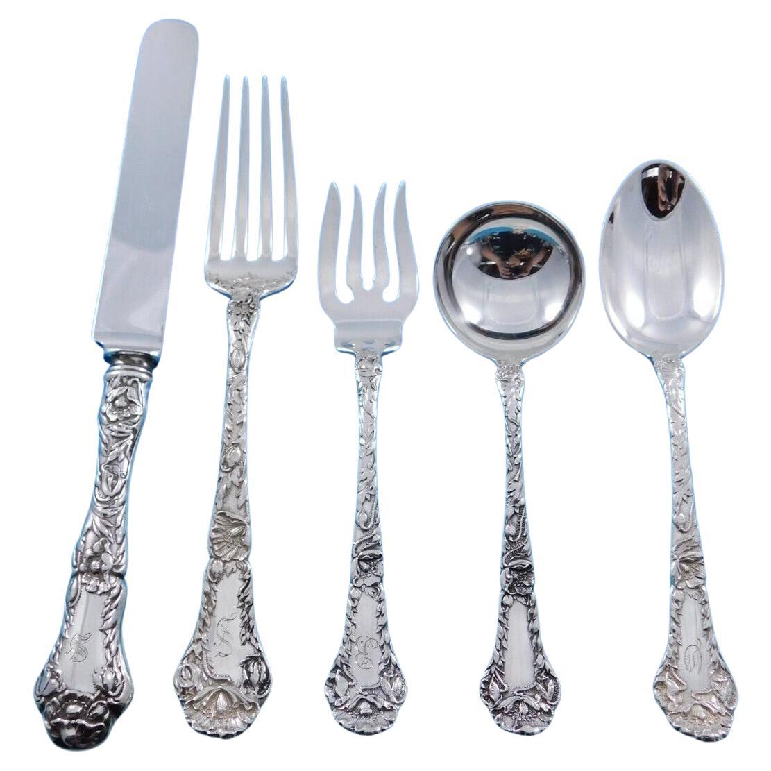 Poppy by Gorham Sterling Silver Flatware Set 12 Service 62 pcs Luncheon For Sale