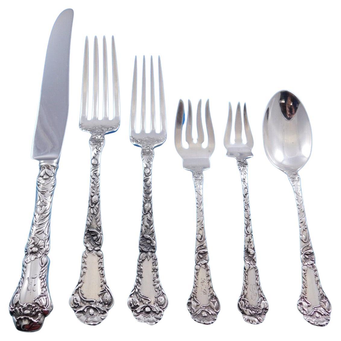 Mohnblumen von Gorham Sterlingsilber-Besteck-Set 12 Personen 78 Teile Abendessen