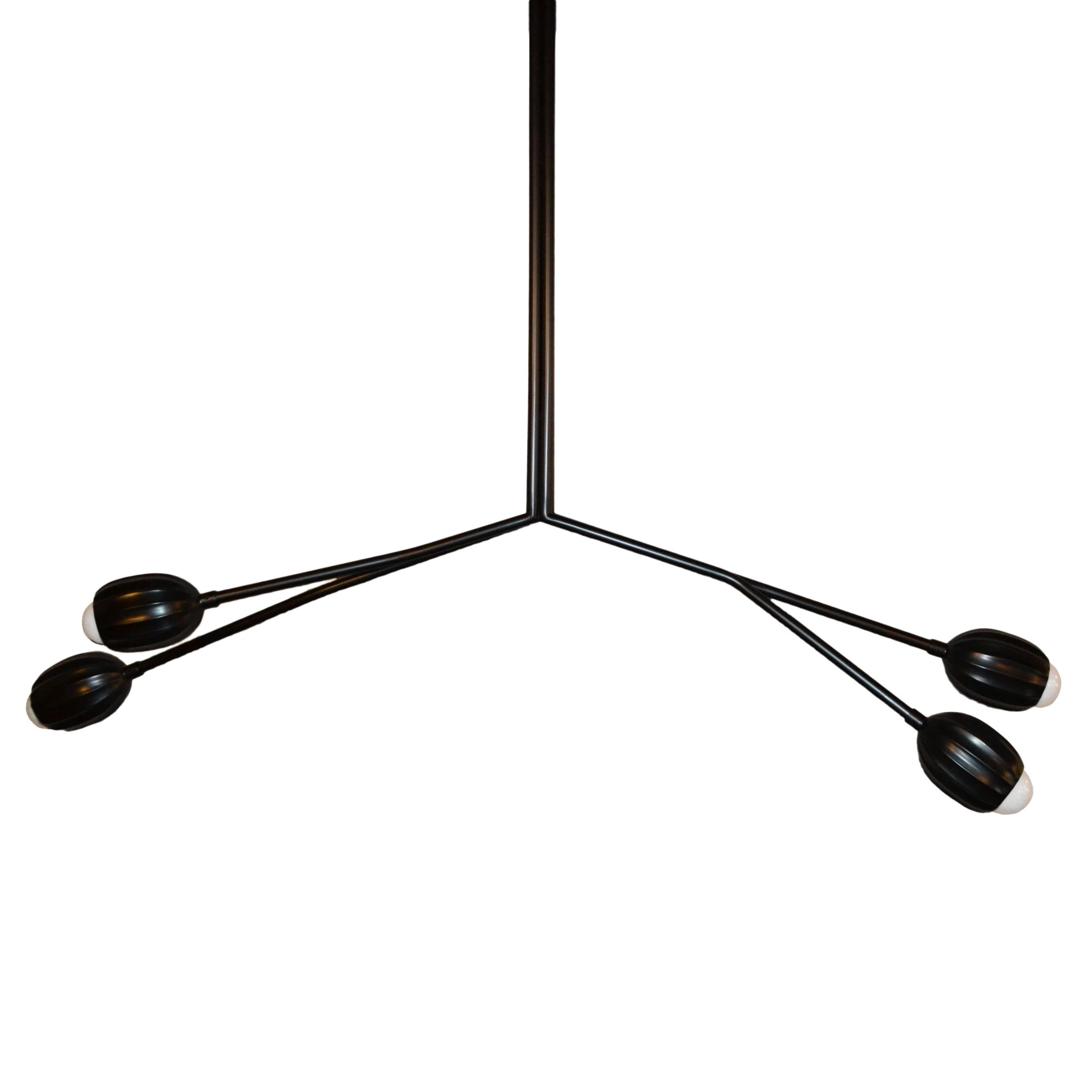 Poppy H. Wide Four-Arm Floral Chandelier in Blackened Cast Brass by Fred&Juul For Sale