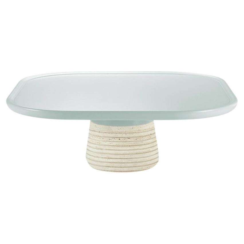 Poppy Coffee Table, Jade Lacquered Top with Travertine For Sale
