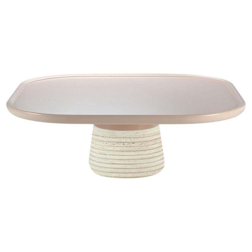 Poppy Coffee Table, Nude Lacquered Top with Travertine For Sale