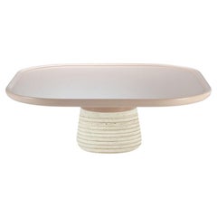 Poppy Coffee Table, Nude Lacquered Top with Travertine